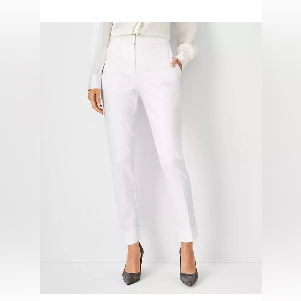 New $98 Ann Taylor The High Rise Eva Ankle Pants White Sz 0